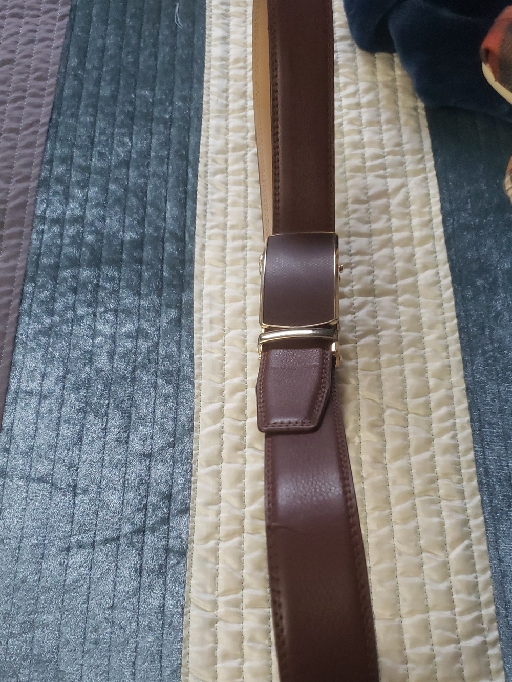 Brown Men’s Leather Strap Belt with Gold Buckle